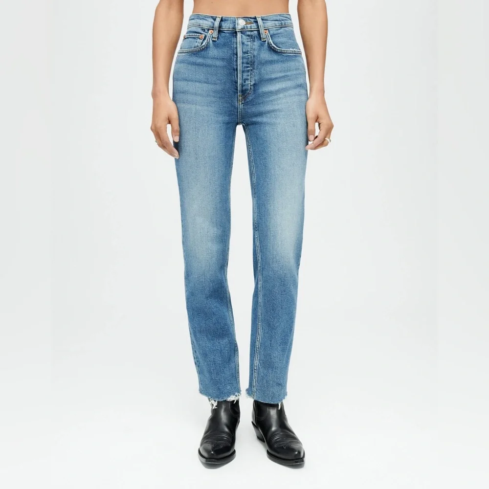 Re/Done High Rise Ankle Crop Jeans - Picture 1 of 8